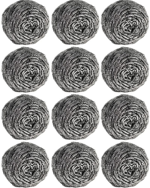 12Pcs Steel Wool Scrubber Pads for Cleaning Dishes, Pots, Ovens, Grills, Stainless Steel Scrubbers, 12 Pack