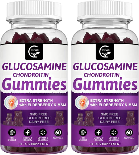 Glucosamine Chondroitin Gummies with MSM & Elderberry, 60 Gummies (2 Pack), Joint Support & Immune Supplement