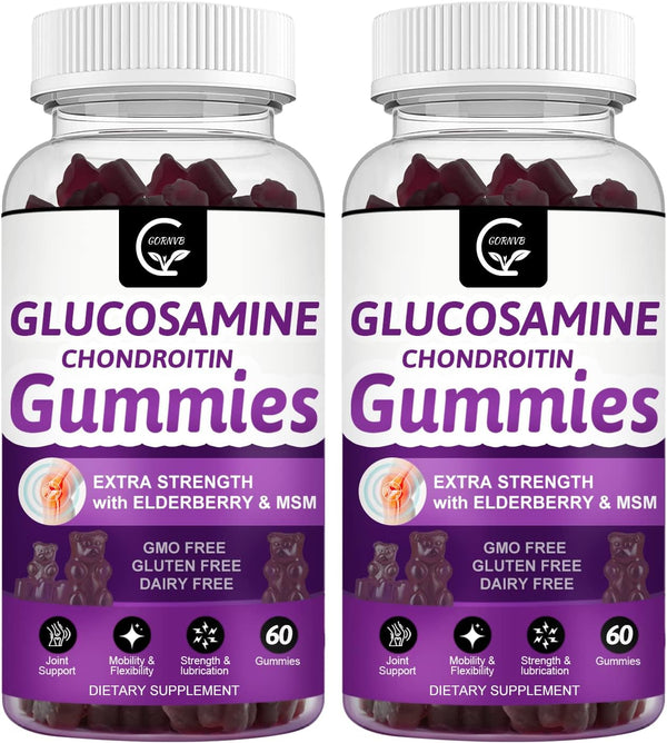Glucosamine Chondroitin Gummies with MSM & Elderberry, 60 Gummies (2 Pack), Joint Support & Immune Supplement