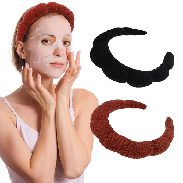 2 PCS Puffy Spa Headband - Terry Towel Cloth Fabric Headbands for Women, Face Washing, Skincare, Makeup Removal
