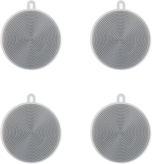 4PCS Silicone Dish Scrubber, Multipurpose Round Reusable Dish Brush for Kitchen Dishes, Gray