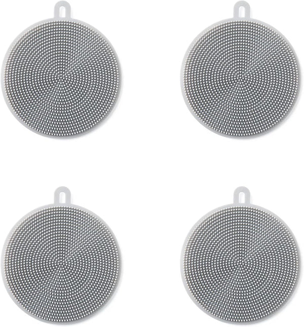 4PCS Silicone Dish Scrubber, Multipurpose Round Reusable Dish Brush for Kitchen Dishes, Gray