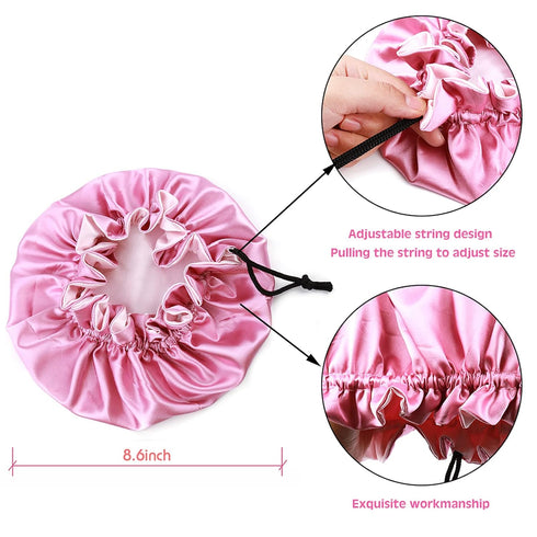 Kids Adjustable Satin Bonnet Sleeping Cap, Reversible Night Caps for 0-3 Years Old, Light Pink/Pink