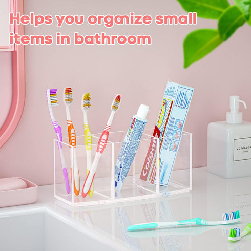 Clear Makeup Brush Organizer, Acrylic Cosmetic Brushes Storage with 3 Slots, Perfect Pen Holder for Desk