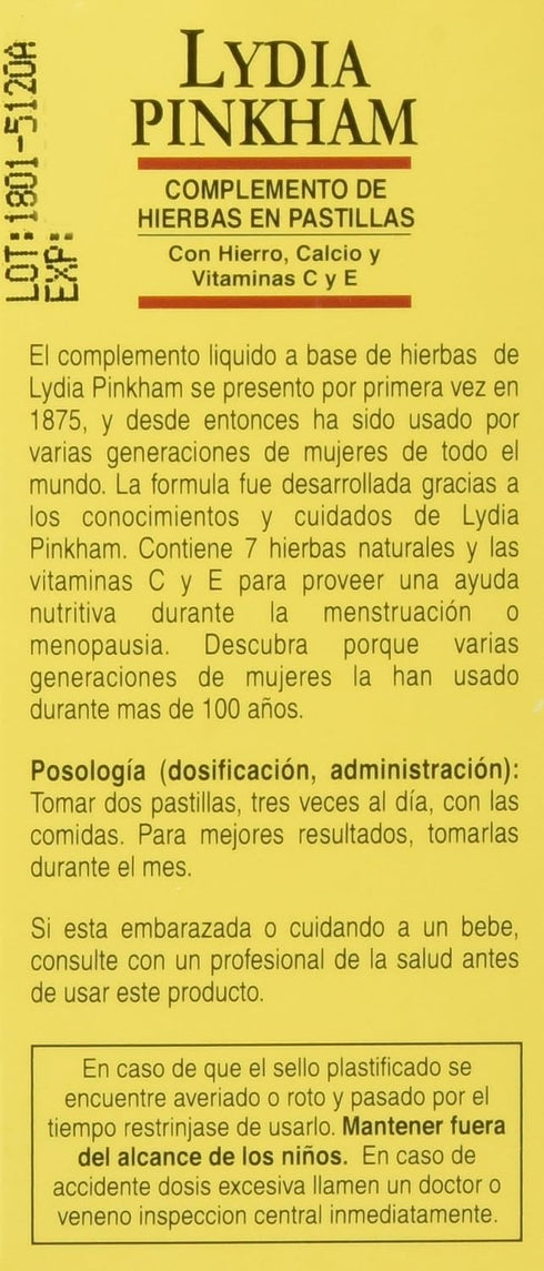 Lydia Pinkham 72 Count Herbal Supplement Tablets for Menstruation and Menopause Support