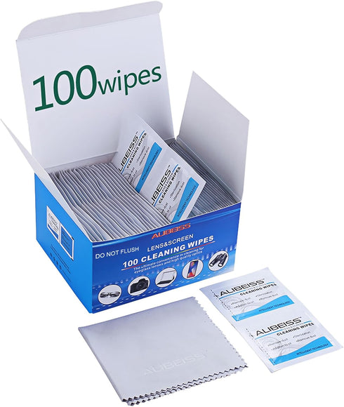Pre-Moistened Lens Wipes ALIBEISS Screen Wipes for Glasses, Camera,Tablets, Smartphone, Screens and