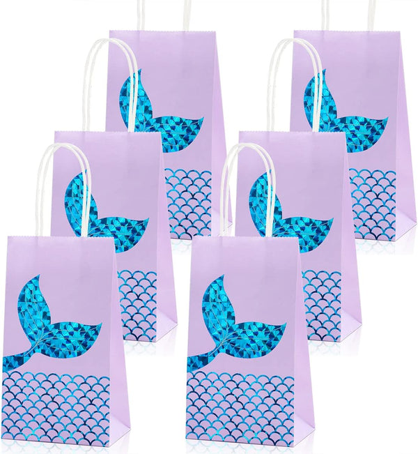 iefoah 12 Pack Mermaid Party Supplies - Gift Bags, Favors, Glitter Treat Paper Bags for Kids Girls Birthday Party