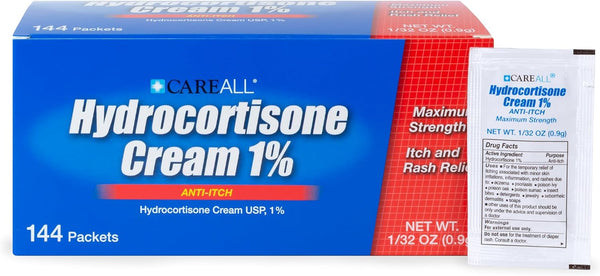 CareAll Hydrocortisone Cream 1% (144 Pack), Maximum Strength Anti-Itch Skin Cream for Eczema, Insect Bites