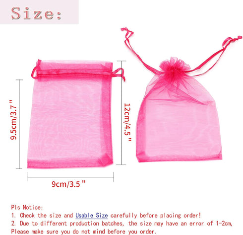 100Pcs Sheer Organza Bags, 3.5x4.5 Inches, Rose Wedding Favor Bags with Drawstring