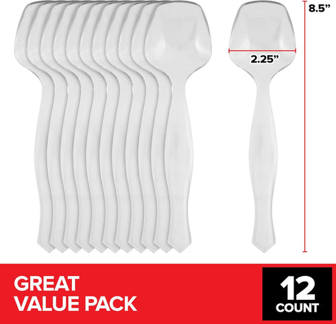 12 Count Disposable Serving Spoons, Clear Plastic Serving Spoons for Catering Weddings, Holiday Parties, and More, Large Plastic Serving Utensils for Buffet, Party Spoons, Stock Your Home