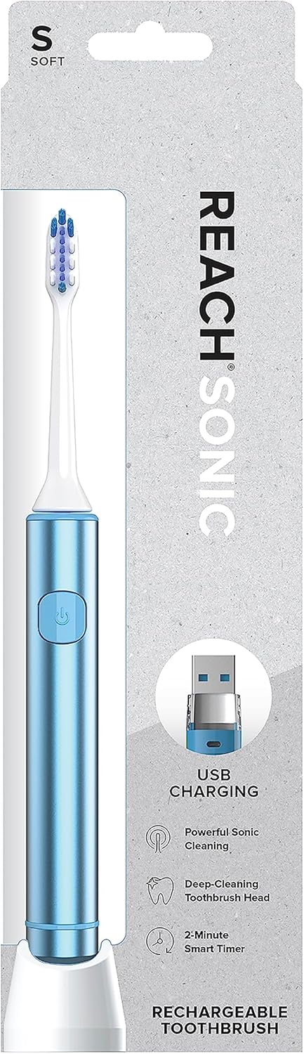Reach Sonic USB Electric Toothbrush, Soft, Includes Handle, Brush Head, Cap, Travel Case, and Stand