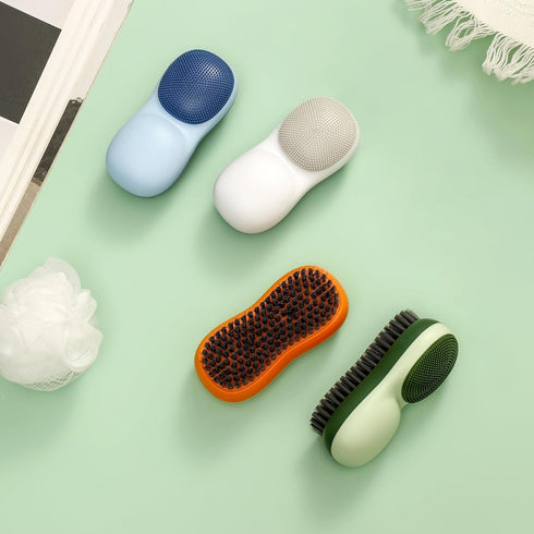 Two-Sided Laundry Stain Remover Brush, Soft Bristle for Scrubbing Tough Stains on Delicate Fabrics, Easy to Grip Blue