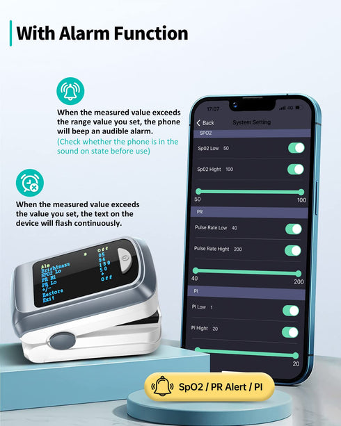 Pulse Oximeter HealthTree Oxygen Monitor Fingertip, Bluetooth Pulse Ox with Free APP, O2 Pulse Oximeter and Heart Rate