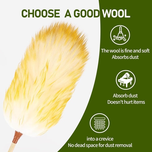 Lambs Wool Duster 20 Inch Handheld Wooden Duster for Cleaning Window Blinds, Computer, Furniture (2PCS)