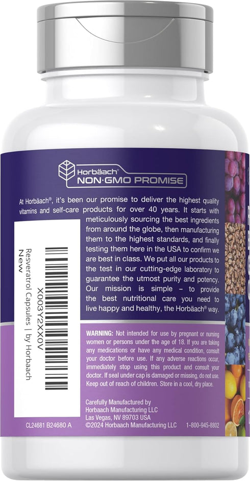 Horbaach Resveratrol Berberine Grape Seed & Quercetin with Blueberry & Red Wine Extract, 120 Capsules, Non-GMO, Gluten