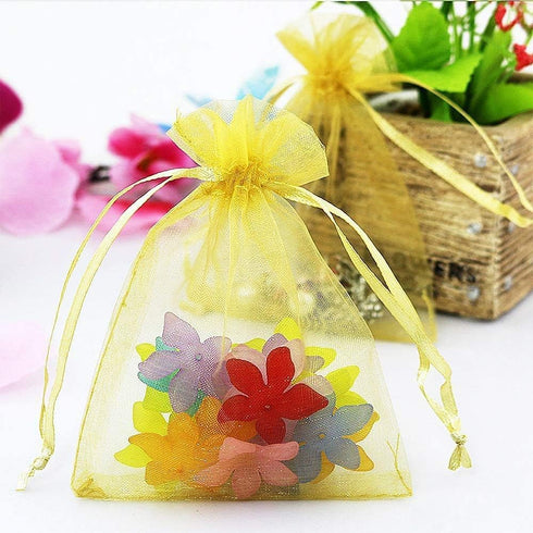 Stratalife 100PCS 5X7 Small Organza Bags with Drawstring for Wedding Party Favor, Jewelry, Candy Bags, Yellow