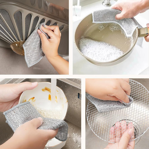 Double Layer Wire Dishwashing Rags, 8 Pcs Non-Scratch Cleaning Cloths for Dishes and Sinks