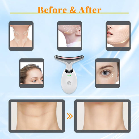 Neck Face Massager, 7 Color Facial Massager for Skin Care Routine at Home, Non-slip Design, White