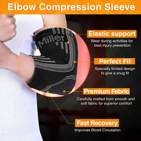 Doc Miller Elbow Compression Sleeve for Tendonitis, Medical Support Arm Brace for Tennis Injuries - 1 Pair