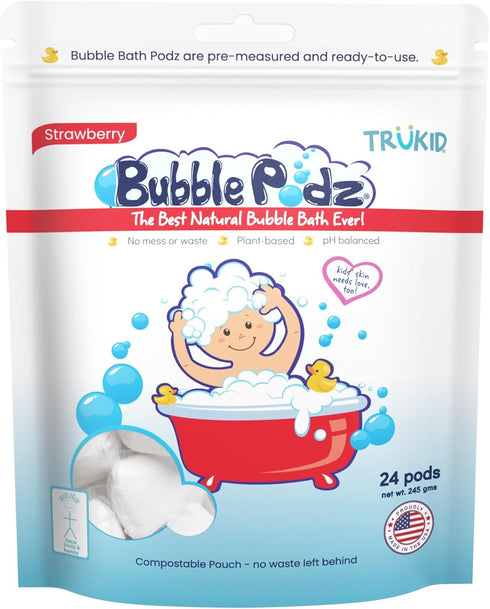 TruKid Bubble Podz Bubble Bath for Baby & Kids, Strawberry (24 Podz), Gentle Bath Bomb for Sensitive Skin