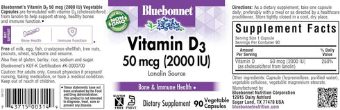 BlueBonnet Vitamin D3 2000 IU Vegetable Capsules, 90 Count