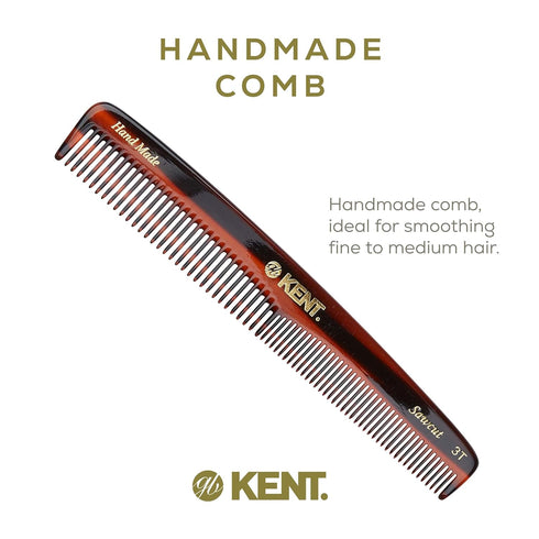 Kent 3T 6.5 Inch Double Tooth Hair Dressing Comb for Hair, Beard, and Mustache, Coarse and Fine Hair Styling, Made in
