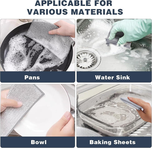 10 Pack Double Layer Non-Scratch Wire Dishcloth for Wet and Dry, Reusable Steel Wool Scrubber for Kitchen Cleaning