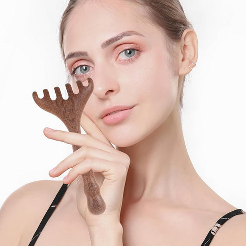 HINTRMENT 2pcs Sandalwood Scalp Massage Comb Wide Tooth Wooden Head Massager Gua Sha Neck Scraper Tool for Scalp