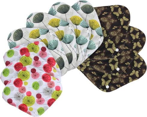 Teamoy 10pcs Reusable Cloth Panty Liners, Washable Sanitary Pads with Wet Bag, 11 Piece Set (Country Style)