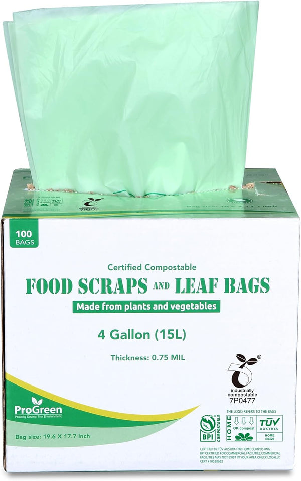ProGreen Compostable Trash Bags, Extra Thick, Compost Kitchen Bin Bags, Food Scraps Yard