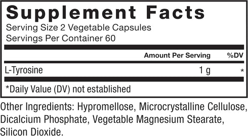 FORCE FACTOR L-Tyrosine Stress Relief Supplement, 500mg Brain Health Capsules for Adults, Vegan, Non-GMO, 120 Count