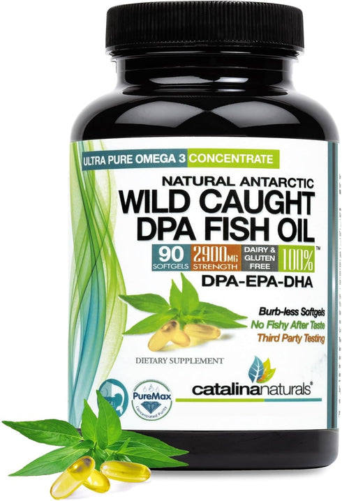 Wild Caught Omega-3 DPA Fish Oil, 2900 mg with DPA, EPA & DHA, 90 SoftGels, Triple Strength Burp-Free