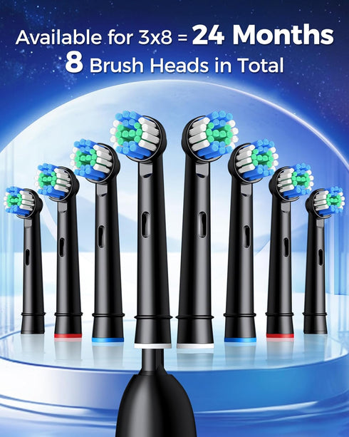 Teeaegis 8 3 2-Minute 45-Day Rotating Electric Toothbrush with Brush Heads for Adults and Kids, Modes Rechargeable