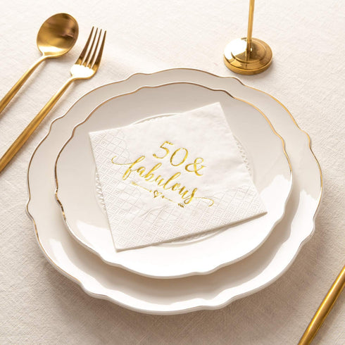 Crisky 50 and Fabulous Cocktail Napkins, Gold, 50Pcs for Women 50th Birthday Decorations, 3-Ply