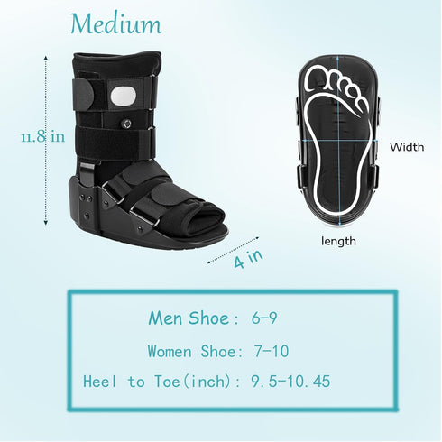 Medibot 6-10'', Advanced Walking Boot for Ankle Injuries & Fractures Adjustable Air Splint with Pump, Medium Black