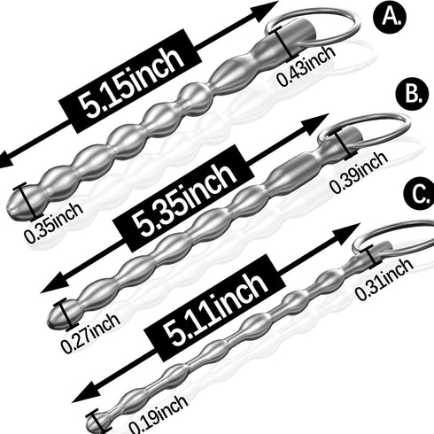 Jongait Set 3 Urethral Sounds - PCS Stainless Steel Bumpy Penis Plug Dilator with Safe Ring - Masturbation Rod Sex Toy