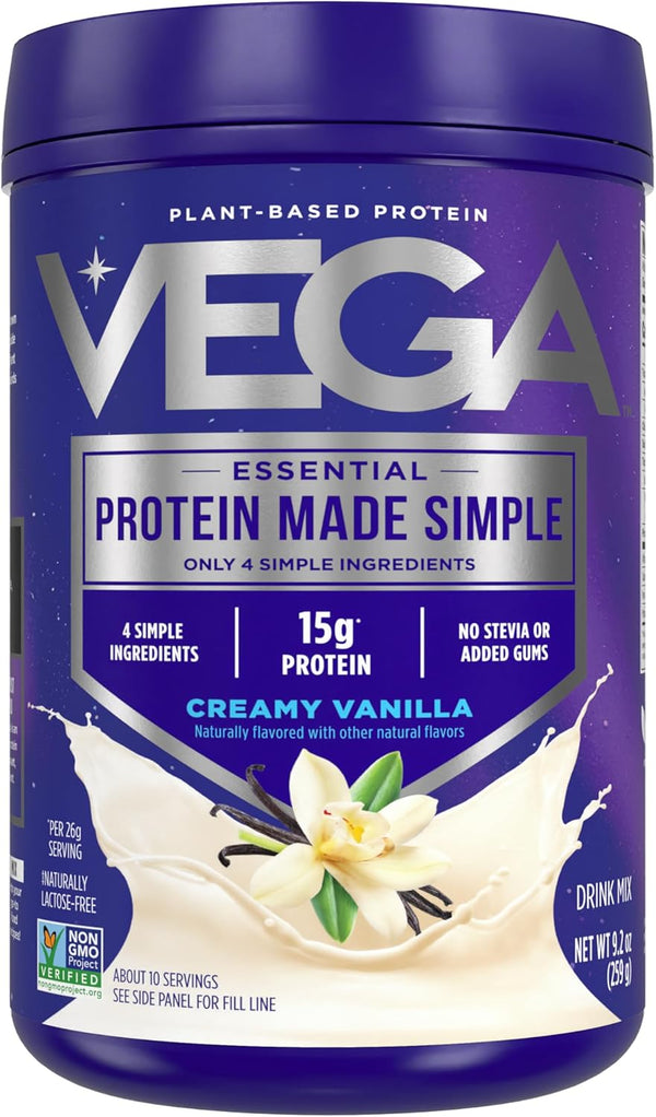 Vega Protein Made Simple Protein Powder Vanilla - Stevia Free, Vegan, Plant Based, Gluten Free, 9.2 oz