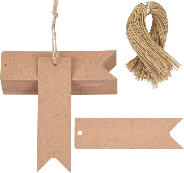 SallyFashion 100PCS Mini Gift Tags, Blank Kraft Paper Tags with String, 2.8 x 0.8 Inch for Wedding DIY Crafts