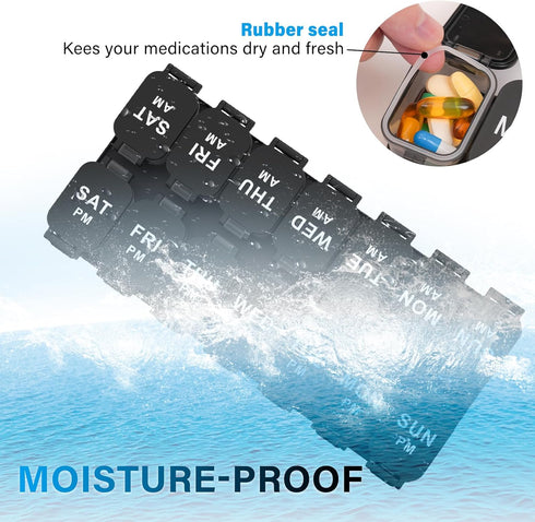 Toollygozz 2 7 Extra Large Weekly Pill Organizer - Waterproof Pill Box Times a Day, Day Am Pm Medicine Pill Organizer