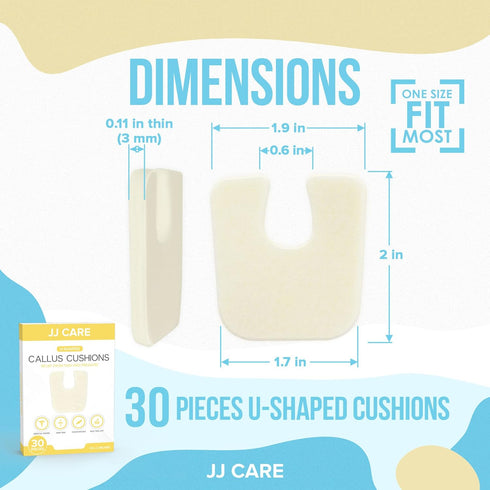 JJ CARE Callus Cushions (Pack of 30), U Shape Callus Pads for Feet, Soft Felt Foot Pads for Calluses for Women