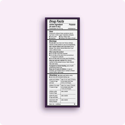 Allegra Children's 12-Hour Allergy Relief Liquid, 30 mg Fexofenadine HCI, Berry Flavor, 4 oz