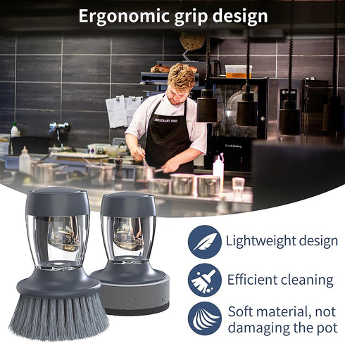 Dish Brush with Soap Dispenser, Nylon Bristles and Scrub Sponge, Kitchen Brush Pack of 2