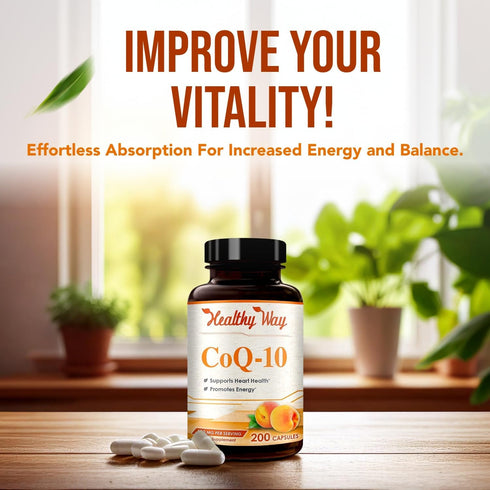 Coenzyme Q10 200mg Supplement - Once Daily CoQ 10 for Healthy Heart Antioxidant Support