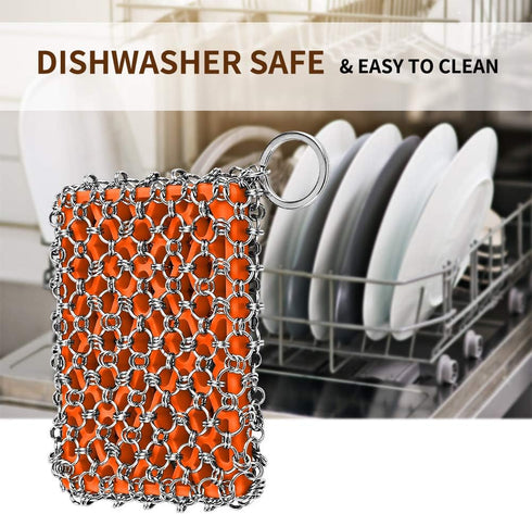 Most Flexible 316L Cast Iron Scrubber, Chainmail Cleaner Scrubber for Cast Iron Pans, Pots, Skillets, Cleaning Pad
