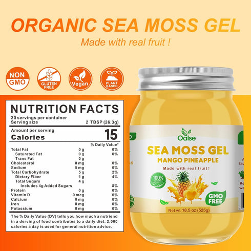 Sea Moss Gel - 18.5OZ Mango Pineapple Flavor Organic Raw Nutritious Sea Moss Gel Rich in 102 Vitamins and Minerals,