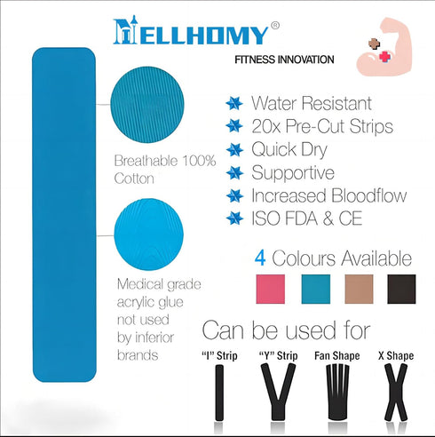 Kinesiology Tape<20 Precut Strips>Pro Elastic Athletic Tape,Cotton Waterproof Breathable Hypoallergenic Sport Tape for Joints Support & Muscle Pain Relief(Skin Color)