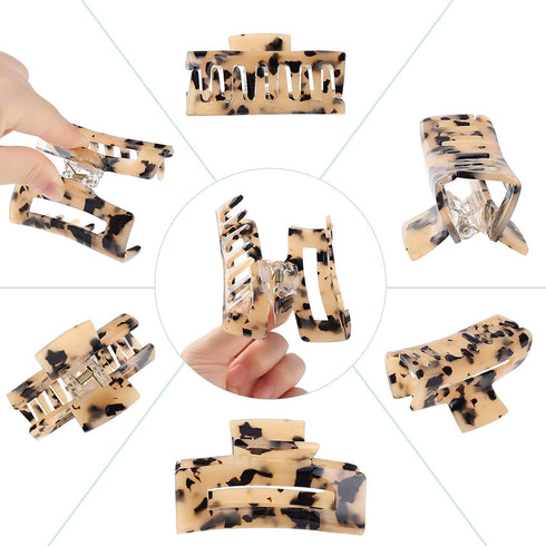 laxizar Hair Claw Clips 8 Pack, Tortoise Barrettes Rectangle Shape, 3 Inch Fashion Clips for Women