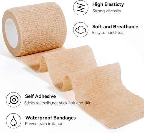 JHGIC (16pcs 1inch*5Yards) Self Adhesive Bandage Wrap,Bandage Tape,Medical Tape,Vet Tape,Athletic Tape Gauze,for First