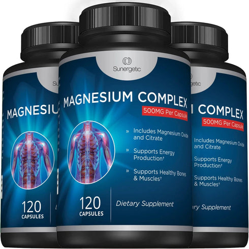 Premium Magnesium Citrate Capsules – 500mg Magnesium Oxide & Citrate Supplement – 120 Vegetable Capsules