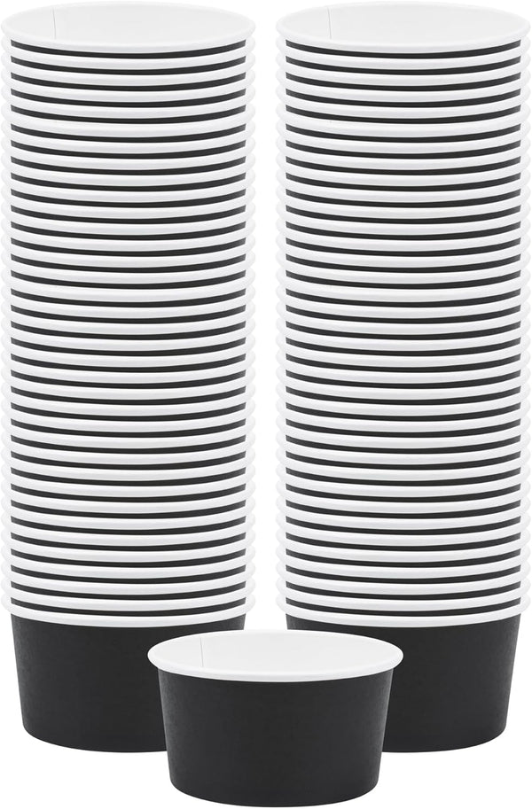 Coppetta 8-Ounce Dessert Cups, 50 Disposable Ice Cream Cups, Sturdy Black Paper Frozen Yogurt Bowls, Lids Sold